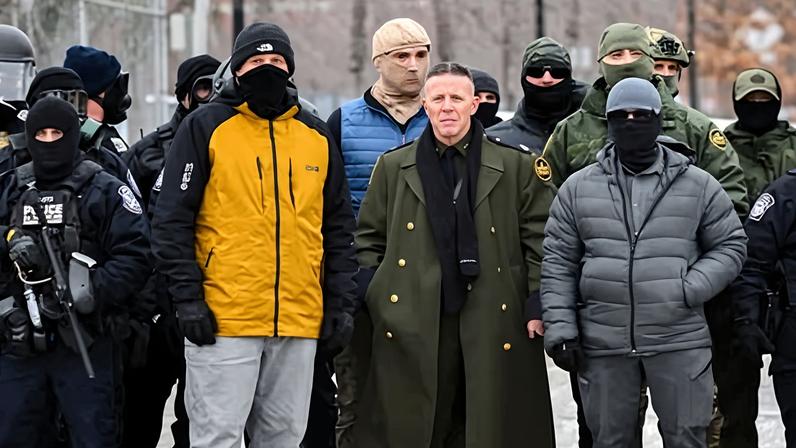 ‘Commander at large’ Gregory Bovino flanked by federal agents in Minneapolis, 15 January 2026.