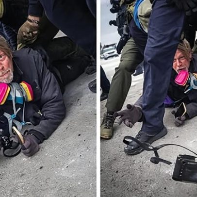 Fotógrafo derrubado pela ICE joga câmera para salvá-la, vídeo