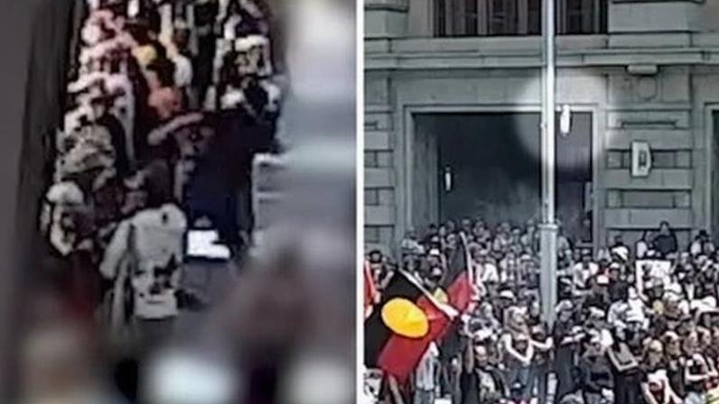 The moment an alleged homemade bomb was thrown at Perth Invasion Day rally – video