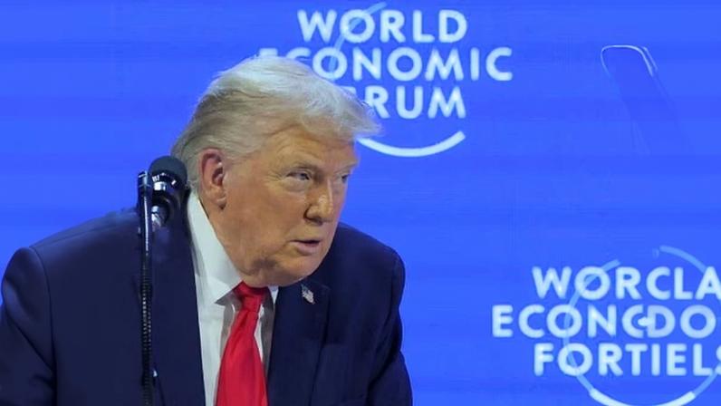 Donald Trump speaks at the World Economic Forum meeting in Davos on Wednesday.