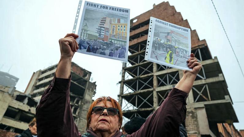 A protest in Belgrade in November against the plan to demolish the former Yugoslav army headquarters and build a luxury hotel on the site
