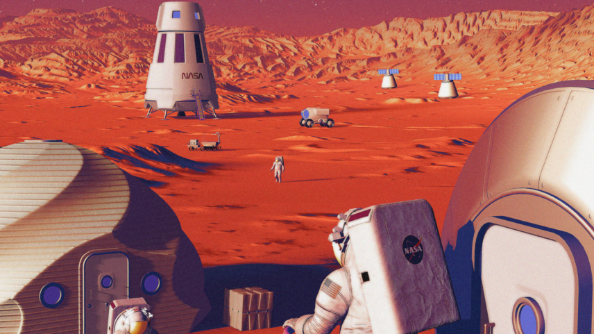 This illustration of Moon to Mars infrastructure shows astronauts living and working on the surface of Mars. NASA’s Moon to Mars Objectives establish an objectives-based approach to the agency's human deep space exploration efforts; NASA’s Moon to Mars Architecture approach distills the objectives into operational capabilities and elements.