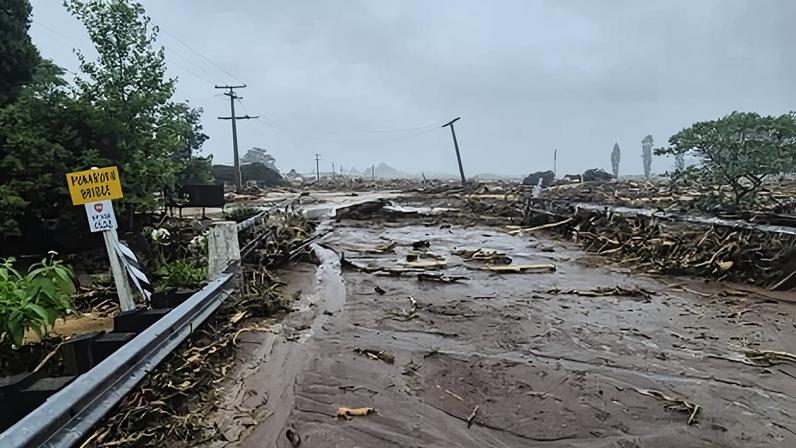 Scenes of devastation in Punaruku after severe storms swept across New Zealand’s North Island.