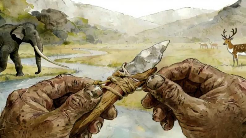 Uma ilustração de como a fabricação de ferramentas pode ter sido em Xigou há cerca de 160.000 anos.