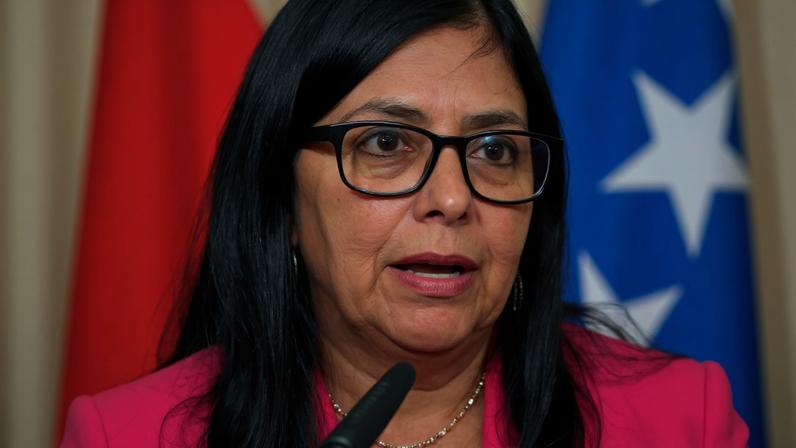 A vice-presidente da Venezuela, Delcy Rodriguez, durante coletiva de imprensa em Moscou, Rússia.