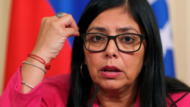 A vice-presidente da Venezuela, Delcy Rodriguez, durante coletiva de imprensa em Moscou, Rússia.