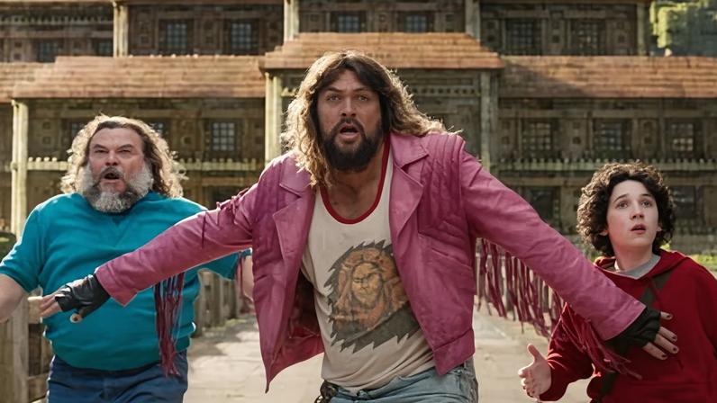 Block bookings … (from left) Jack Black, Jason Momoa and Sebastian Hansen in A Minecraft Movie.
