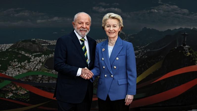 Lula e a presidente da Comissão Europeia, Ursula von der Leyen, durante o G20 no Rio — Foto: Presidência da República via Reuters