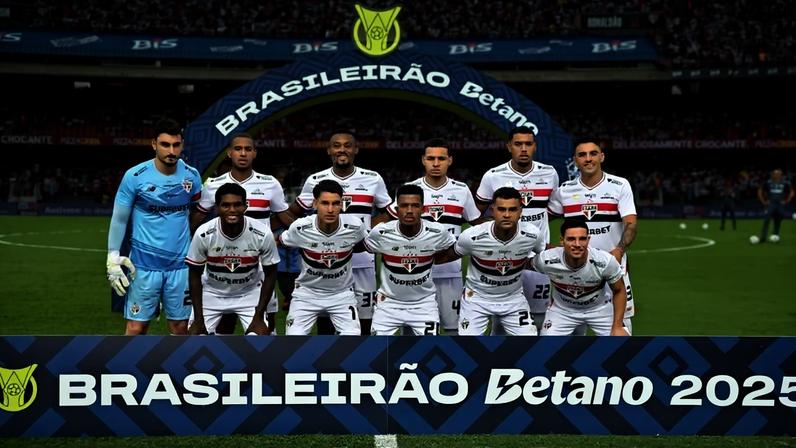 Elenco do São Paulo em partida do Brasileirão 2025. (Foto: Renato Gizzi/Photo Premium/Gazeta Press)
