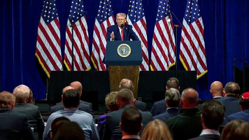 U.S. President Donald Trump addresses House Republicans at their annual issues conference retreat, at the Kennedy Center, renamed the Trump-Kennedy Center by the Trump-appointed board of directors, in Washington, D.C., U.S., January 6, 2026. REUTERS/Kevin Lamarque TPX IMAGES OF THE DAY
