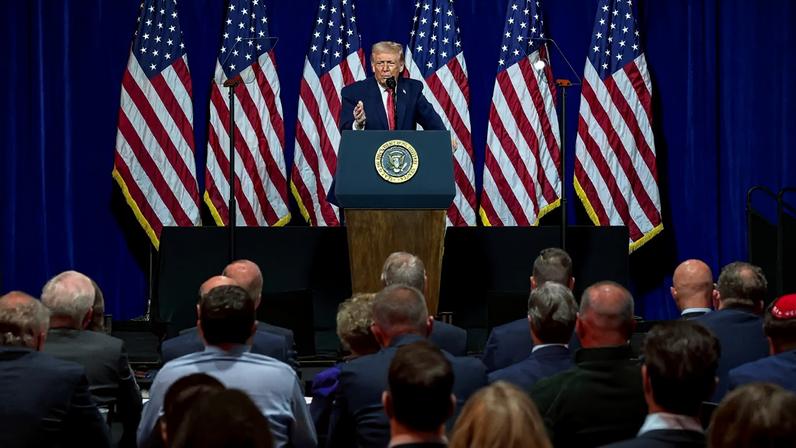 U.S. President Donald Trump addresses House Republicans at their annual issues conference retreat, at the Kennedy Center, renamed the Trump-Kennedy Center by the Trump-appointed board of directors, in Washington, D.C., U.S., January 6, 2026. REUTERS/Kevin Lamarque TPX IMAGES OF THE DAY