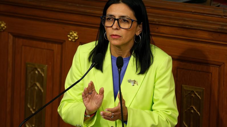 Venezuela's interim president Delcy Rodriguez applauds as she delivers her first annual address to the nation at the National Assembly, following the U.S. strike in Caracas that resulted in the capture of President Nicolas Maduro and his wife, Cilia Flores, in Caracas, Venezuela, January 15, 2026. REUTERS/Leonardo Fernandez Viloria