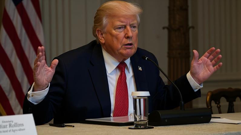 Trump durante entrevista nesta sexta-feira (16) — Foto: Nathan Howard/Reuters