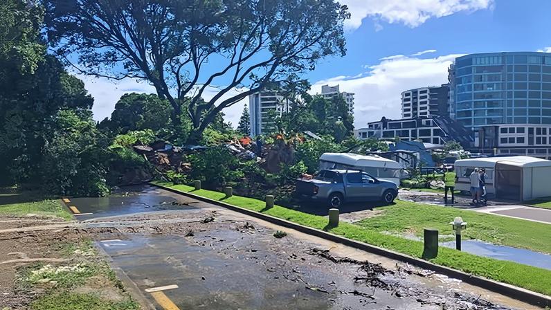 A landslide at a Mount Maunganui campsite in New Zealand