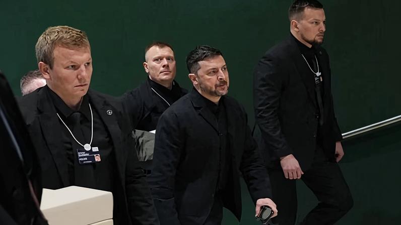 Ukraine's president Volodymyr Zelenskyy arriving in Davos.