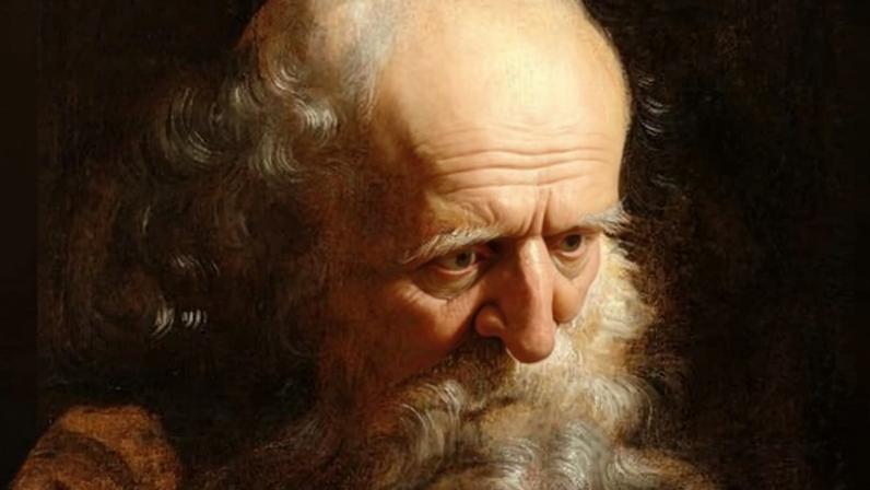 Head study shows a bald, bearded old man, his head slightly bowed and his gaze lowered by Peter Paul Rubens (Germany, Siegen 1577–1640 Antwerp, Belgium)