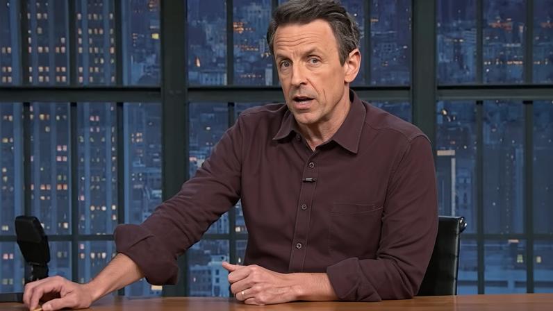 Seth Meyers: ‘We live in a cocaine snow globe that shakes with the arbitrary whims of one man.’ Photograph: YouTube