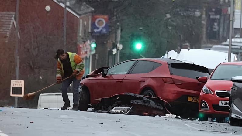 Emergency works at the crash site in Wigan Road, Bolton.