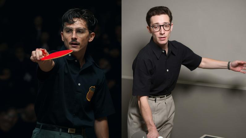 Fotografia do Timothée Chalamet ao lado do Marty Reisman.