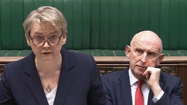 Yvette Cooper in the Commons with secretary of state for defence, John Healey, on her left.