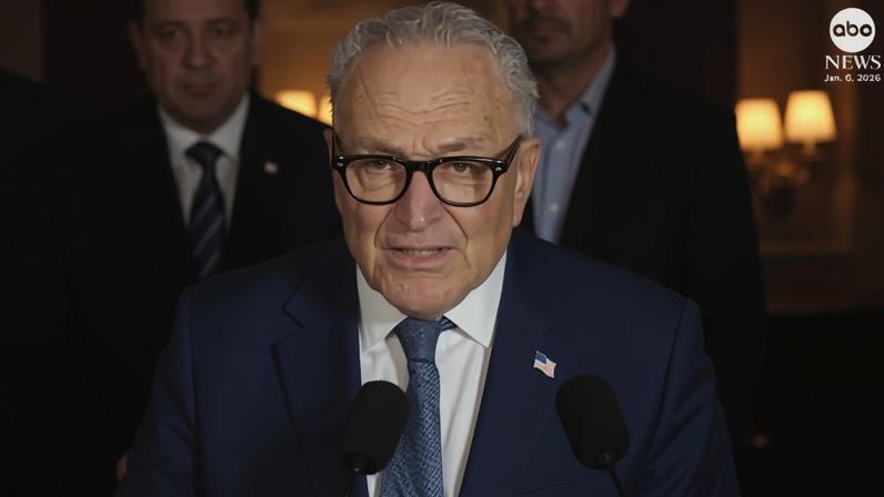 Senate Minority Leader Chuck Schumer speaks at a press conference on the Capitol steps on the fifth anniversary of the Jan. 6, 2021, attack on the U.S. Capitol.