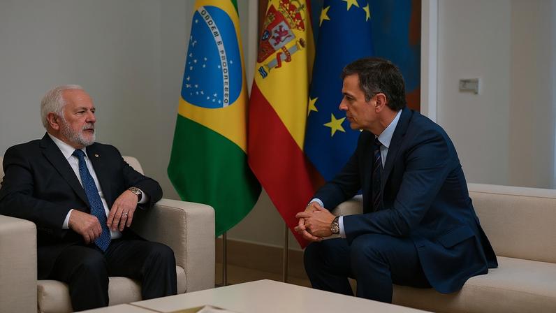 Presidente da República Luiz Inácio Lula da Silva e comitiva brasileira se encontram, em Madri, com presidente de governo da Espanha, Pedro Sanchez. Foto: Ricardo Stuckert/PR