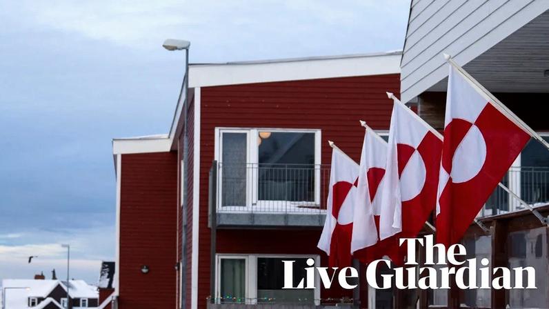 Greenlandic flags are fixed on a building in Nuuk, Greenland.