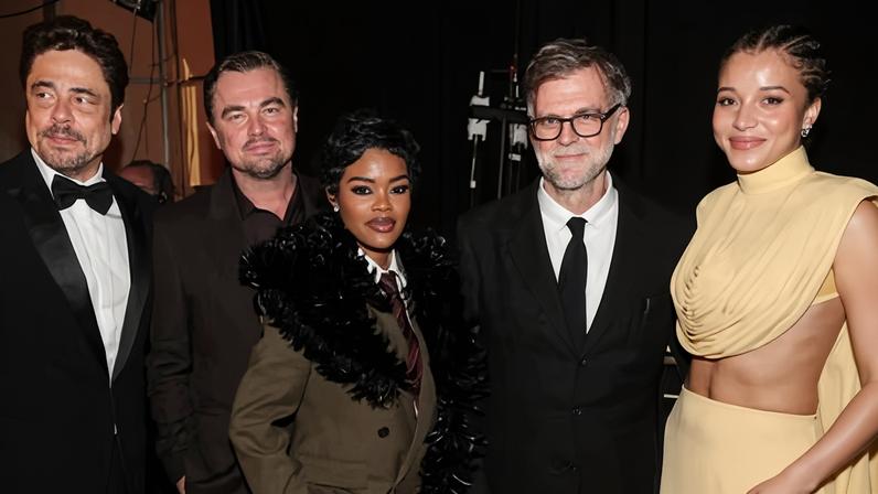 Benicio del Toro, Leonardo DiCaprio, Teyana Taylor, Paul Thomas Anderson and Chase Infiniti at the Critics Choice awards.