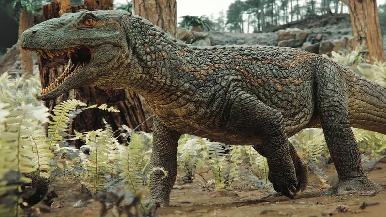 Ilustração artística de um Tainrakuasuchus bellator.
