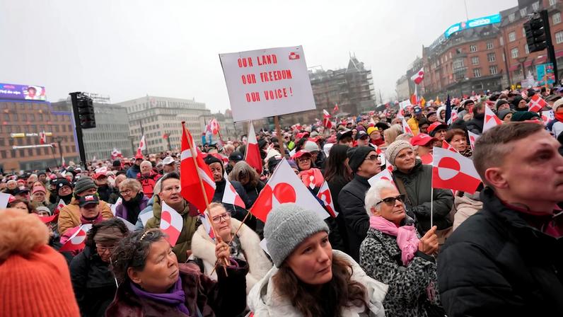 People take part in the "Hands Off Greenland" demonstration in Copenhagen