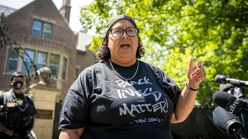 Chauntyll Allen speaks in St Paul, Minnesota, on 1 August 2023.