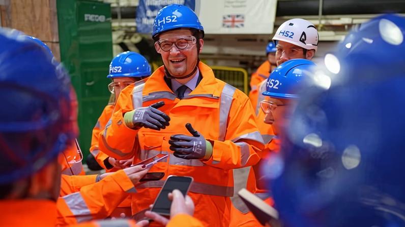 Darren Jones, chief secretary to the prime minister, speaks to the media in London during a ceremony to switch on an HS2 tunnelling machine.