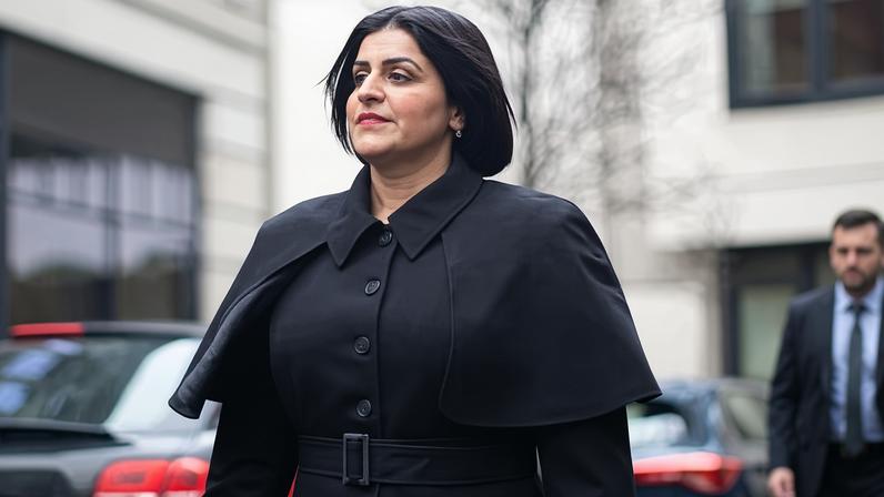 Shabana Mahmood leaves BBC Broadcasting House in London wearing a striking black outfit