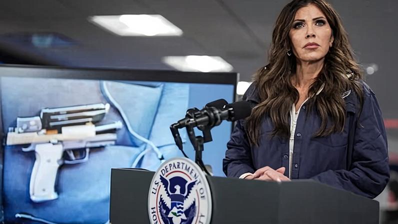Kristi Noem holds a press conference in Washington DC on 24 January 2026.