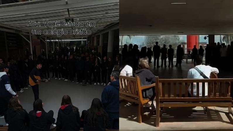 Os estudantes se reúnem para louvar ao Senhor. (Foto: Reprodução/Instagram/Colégio Mackenzie Tamboré).