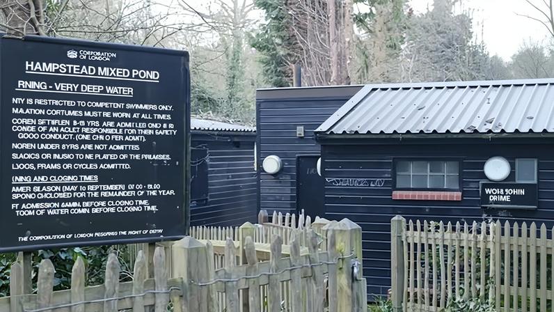Changing rooms for the mixed swimming pond on Hampstead Heath, north London.