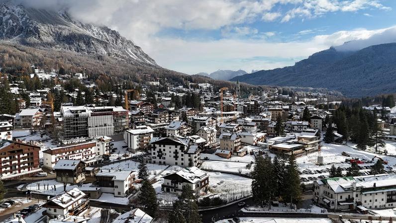 A drone view shows Cortina, a host town of the Milano Cortina Winter Olympic Games 2026