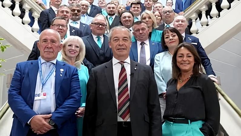Nigel Farage with members of Kent county council, which has proposed a council tax increase of 3.99%. Photograph: PA Images/Alamy