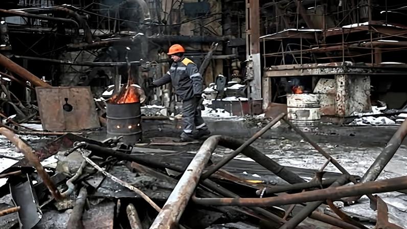A destroyed power plant after a recent Russian missile attack in Ukraine
