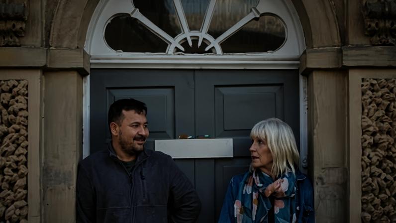 ‘We have made lots of friends here,’ says Samir, whose family is being supported by Ashbourne residents including Sue Wall (right). Photograph: Mark Waugh/The Guardian