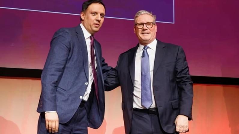 Anas Sarwar (left), the leader of the Scottish Labour party, with the UK prime minister, Keir Starmer, at the Scottish Labour party conference in February 2025.