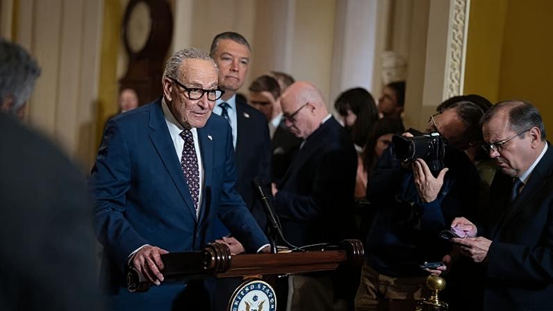 Chuck Schumer speaks at the capitol in Washington DC on Wednesday.