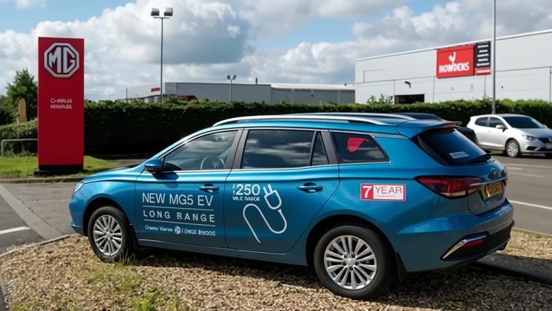 An MG5 electric car on a dealership forecourt. Chinese brands have pushed into the UK which, unlike the US or the EU, has not imposed tariffs on imports from the country.
