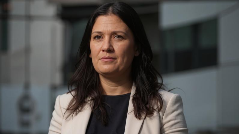 Lisa Nandy stood outside BBC Broadcasting House in a white blazer and black shirt