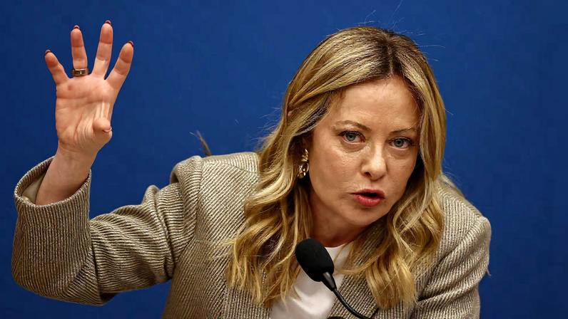 Italy's Prime Minister Giorgia Meloni attends her end-of-year press conference in Rome
