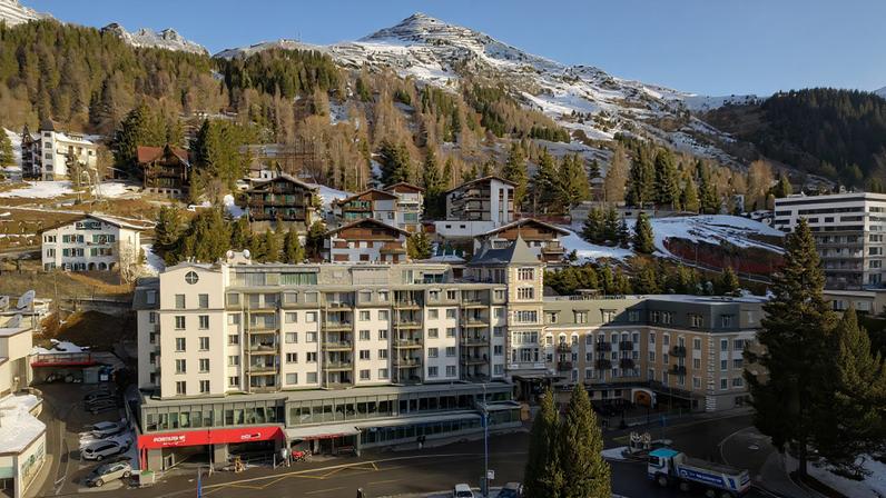A drone view shows the Seehof hotel and the town of Davos ahead of the annual meeting of the World Economic Forum (WEF)