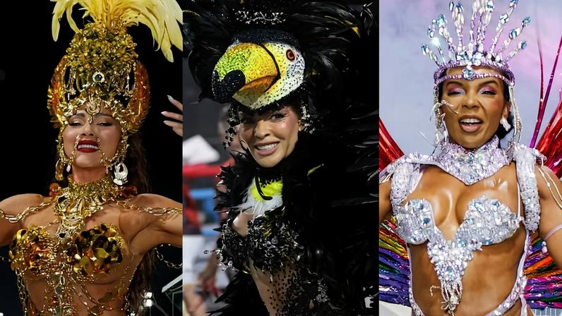 Juju Salimeni, Jaquelline Grohalski e Thema Assis capricham em fantasias em ensaios técnicos — Foto: Clayton Felizardo e Daniel Pinheiro/BrazilNews