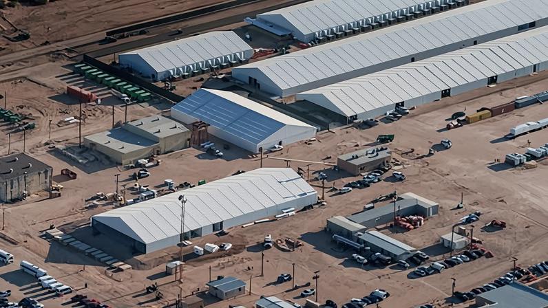 An ICE detention facility being built at Fort Bliss in El Paso, Texas on 08 August 2025.