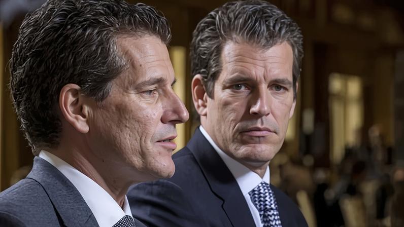 Cameron Winklevoss, CEO and co-founder of Gemini Trust Company LLC, left, speaks as Tyler Winklevoss, CFO and co-founder of Gemini Trust Company LLC, listens during an interview during a conference in Las Vegas, Nevada, on 12 May 2016.