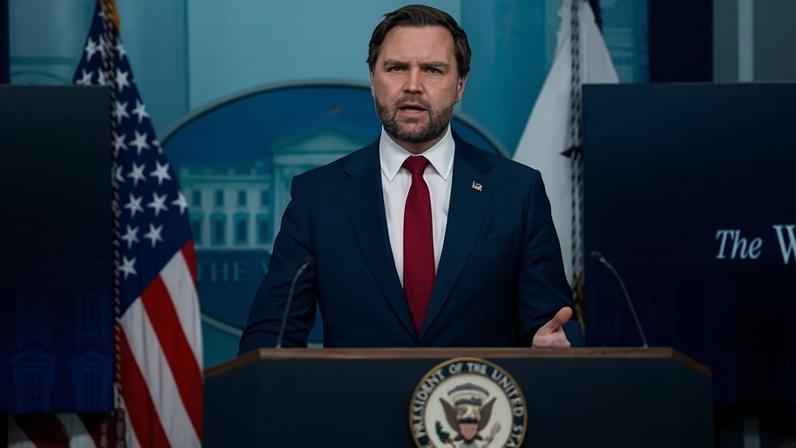 JD Vance at the White House press briefing room on Thursday.